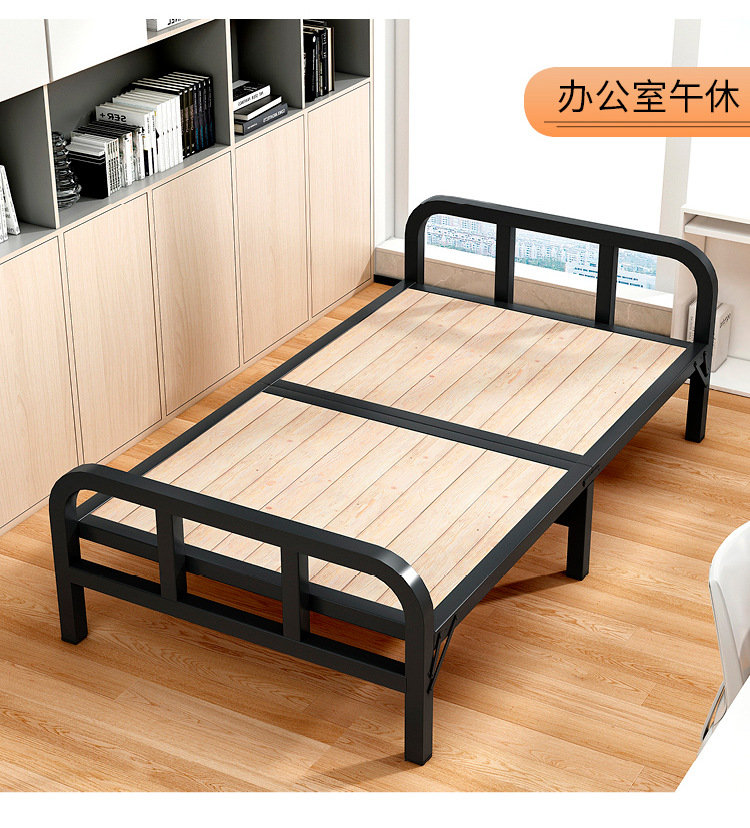 Office lunch break bed sheet, folding bed for people, household solid wood board, simple iron bed for adults, 1.2-meter companion double bed pic 20