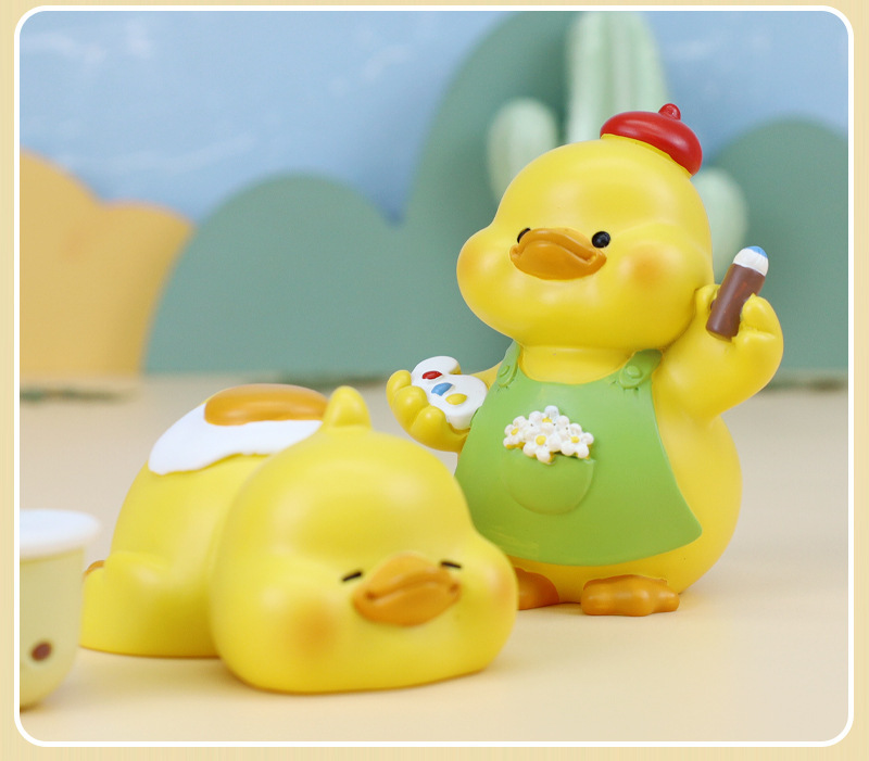 momo鸭盲盒公仔创意潮玩网红可爱卡通小鸭树脂桌面小摆件生日礼物详情6
