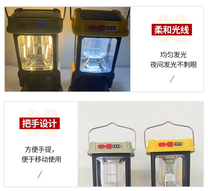 Cross-border solar LED high-intensity portable lamp, outdoor multi-functional tungsten filament ambient light, household table lamp, flashlight pic 12