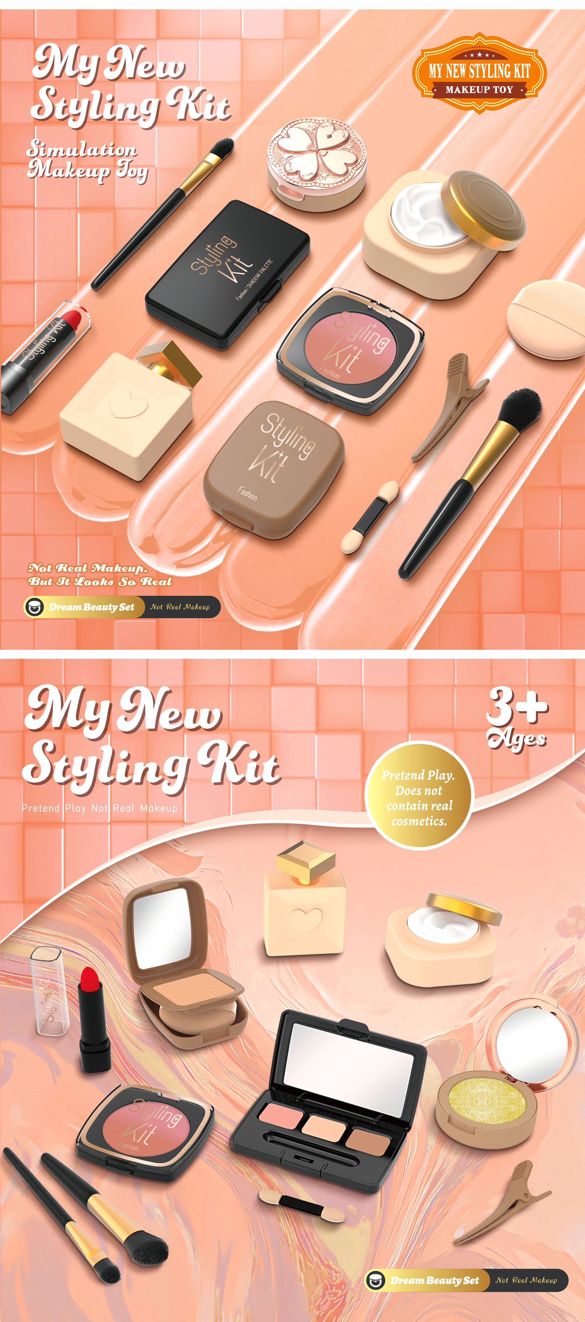 严选跨境新品儿童过家家仿真化妆玩具女孩彩妆套装不可涂抹亚马逊详情7