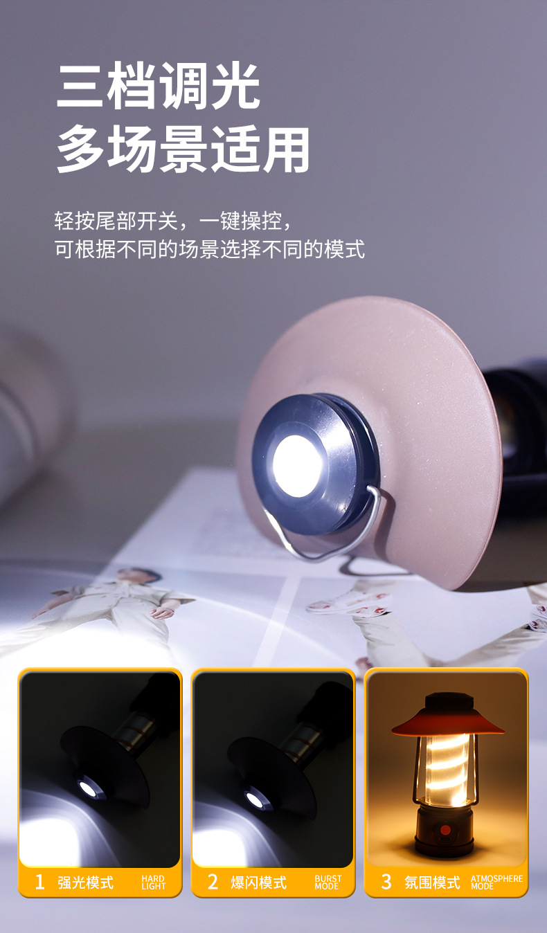 The new cross-border high-intensity charging atmosphere illumination street camping lamp, portable emergency outdoor camping lamp, and ultra-long battery life pic 9