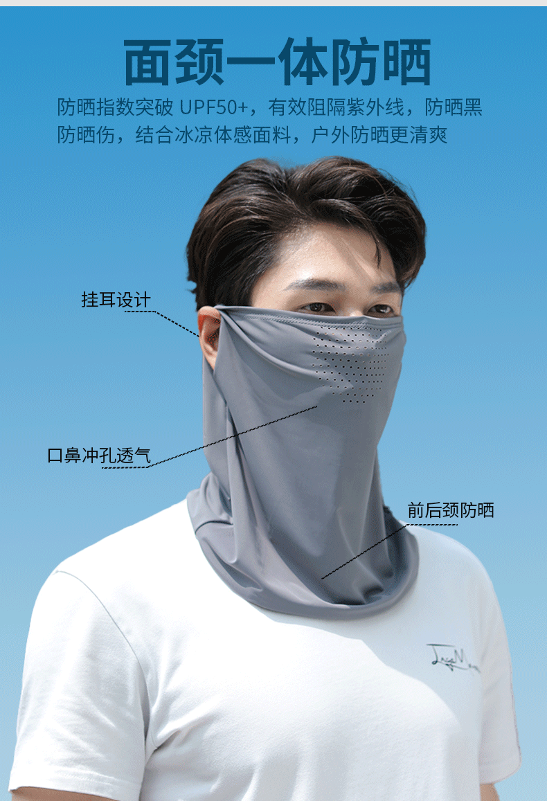 UPF50+ Ice Silk Sun Protection Face Mask for men and women, summer outdoor cycling mask, sun protection, full face breathable face veil pic 5