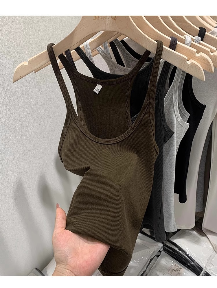 一件代发甜辣U领红色吊带女春夏修身螺纹内搭上衣美式细肩带背心详情35