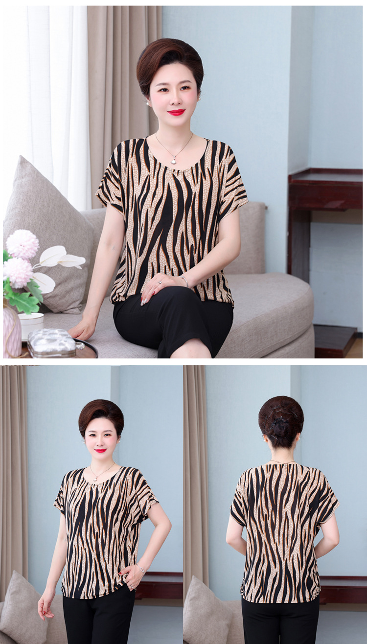 50岁60妈妈奶奶装宽松大码蝙蝠衫200斤短袖上衣中老年老太太T恤夏详情18