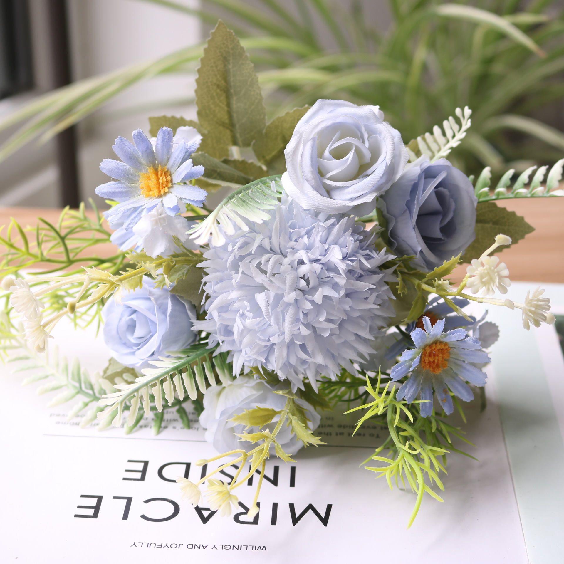 仿真花刺球玫瑰组合森系田园雏菊小把束家居装饰手工帽子头饰配件详情16