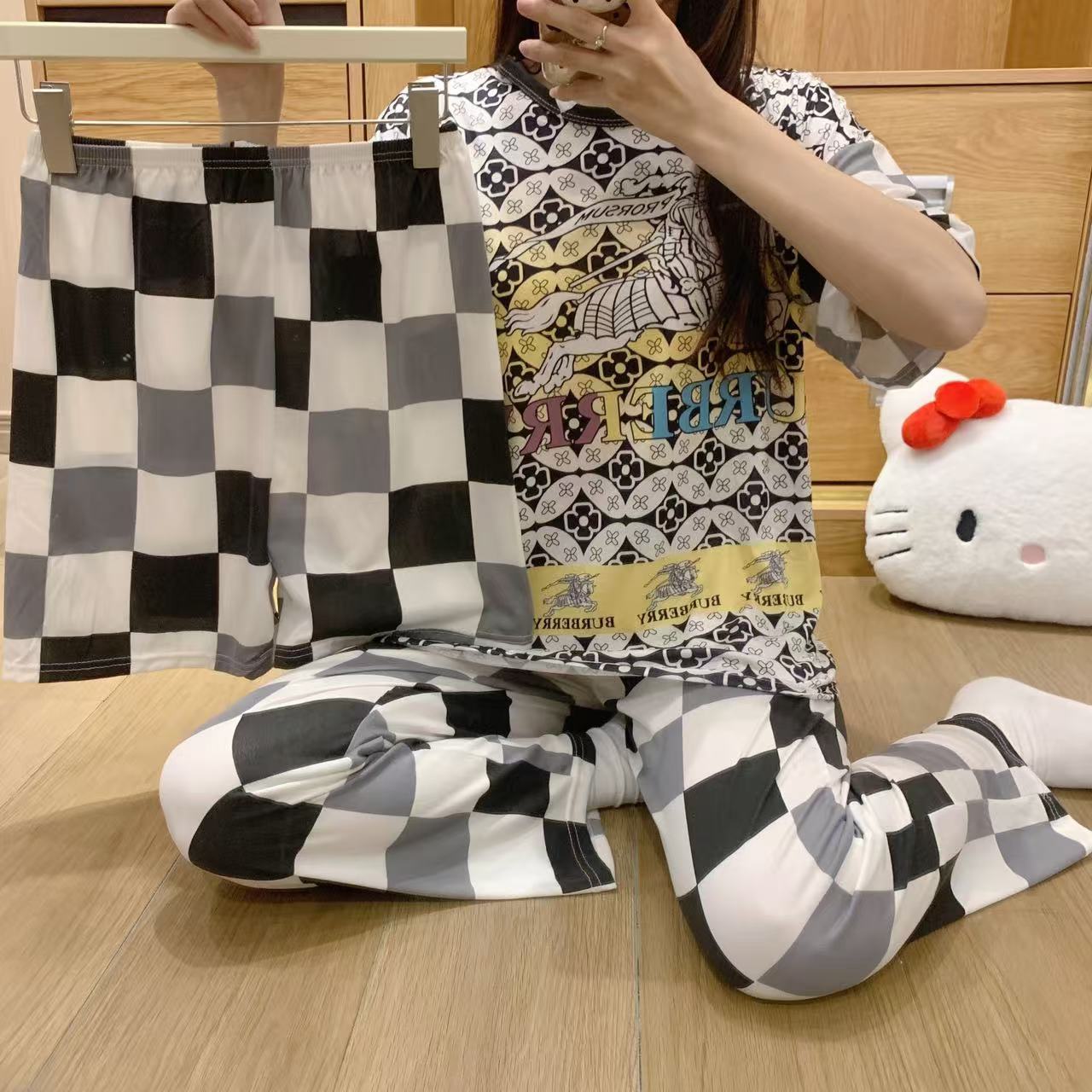 pajamas外贸工厂批发卡通夏季睡衣女短袖大码长裤三件套家居套装详情35