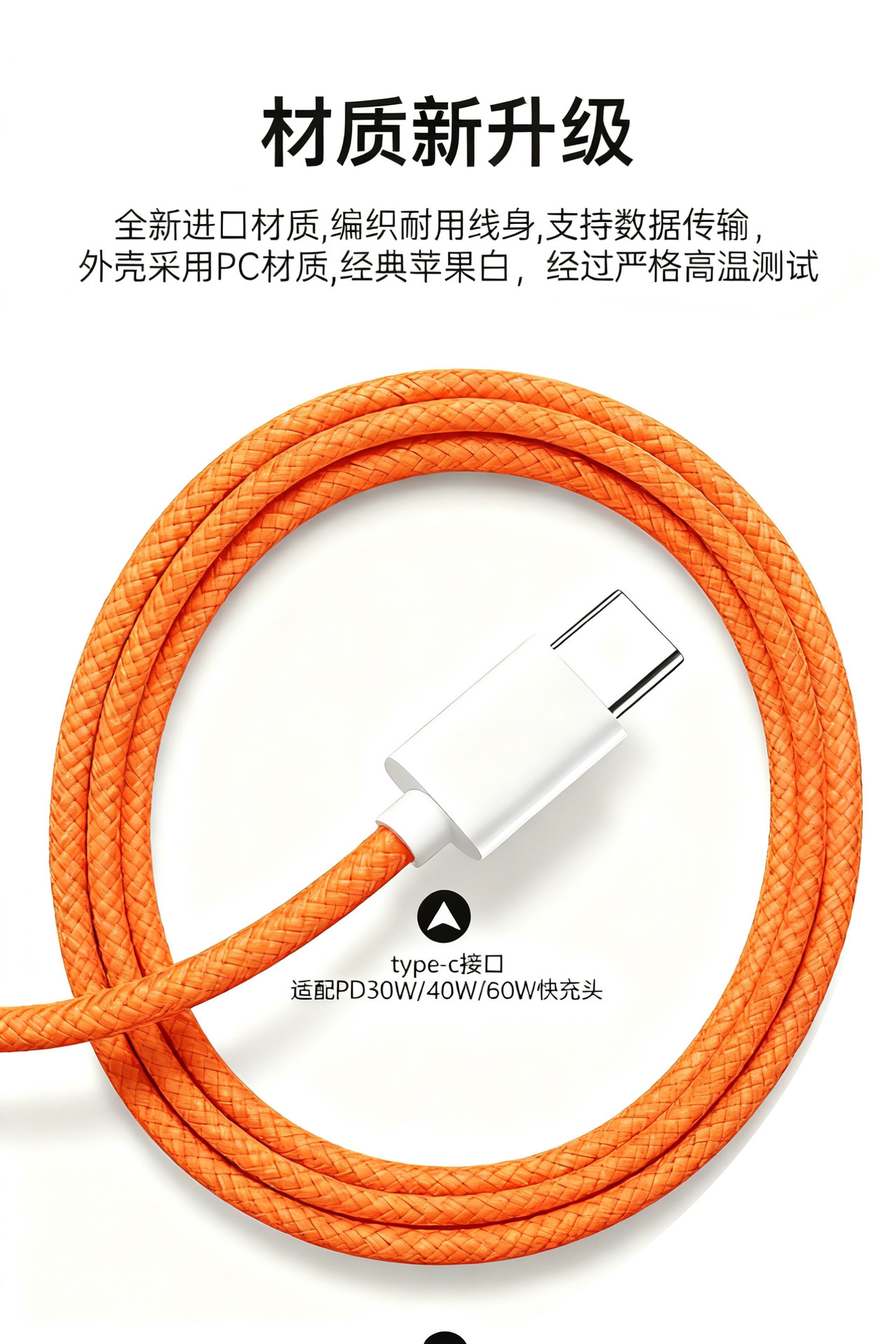 新款60W苹果17快充编织数据线1米橙色C-C手机充电线平板适用详情4