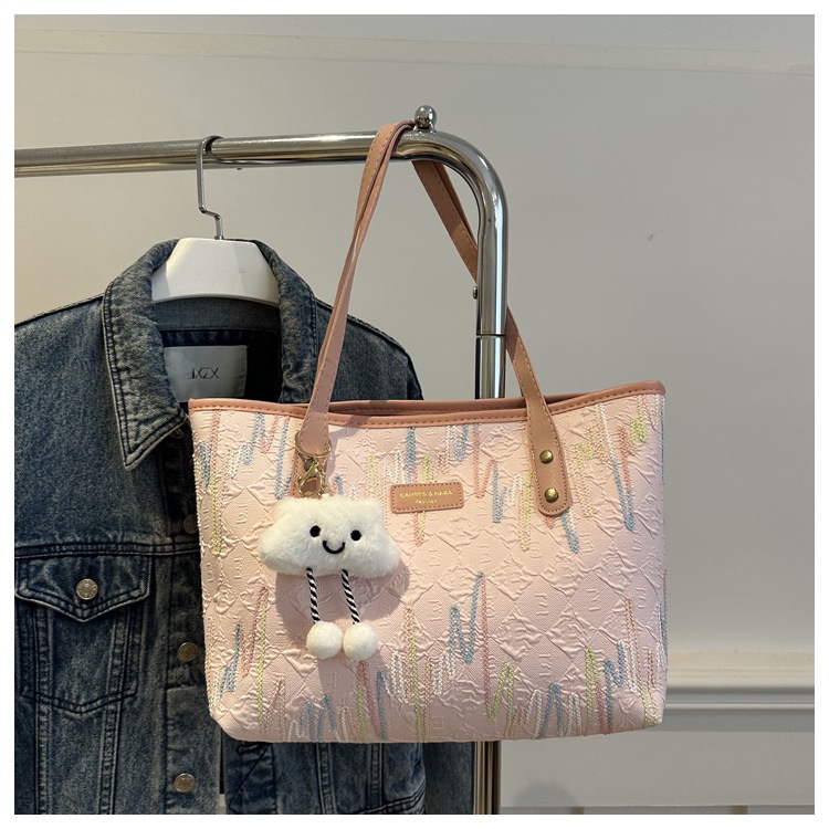 学生上课布袋包包女2024新款单肩腋下包条纹大容量通勤休闲托特包详情37