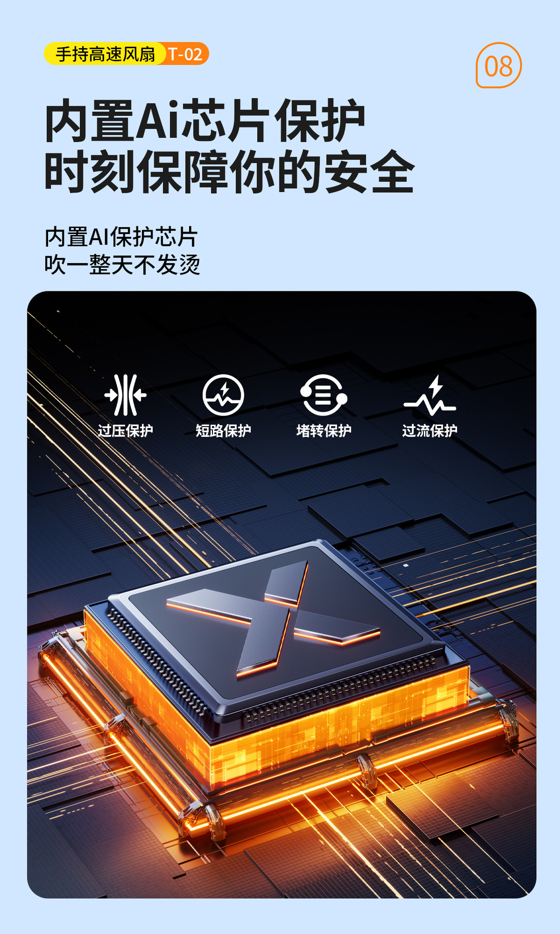跨境新款T02高速手持风扇usb便携充电100档户外暴力涡轮小风扇详情8