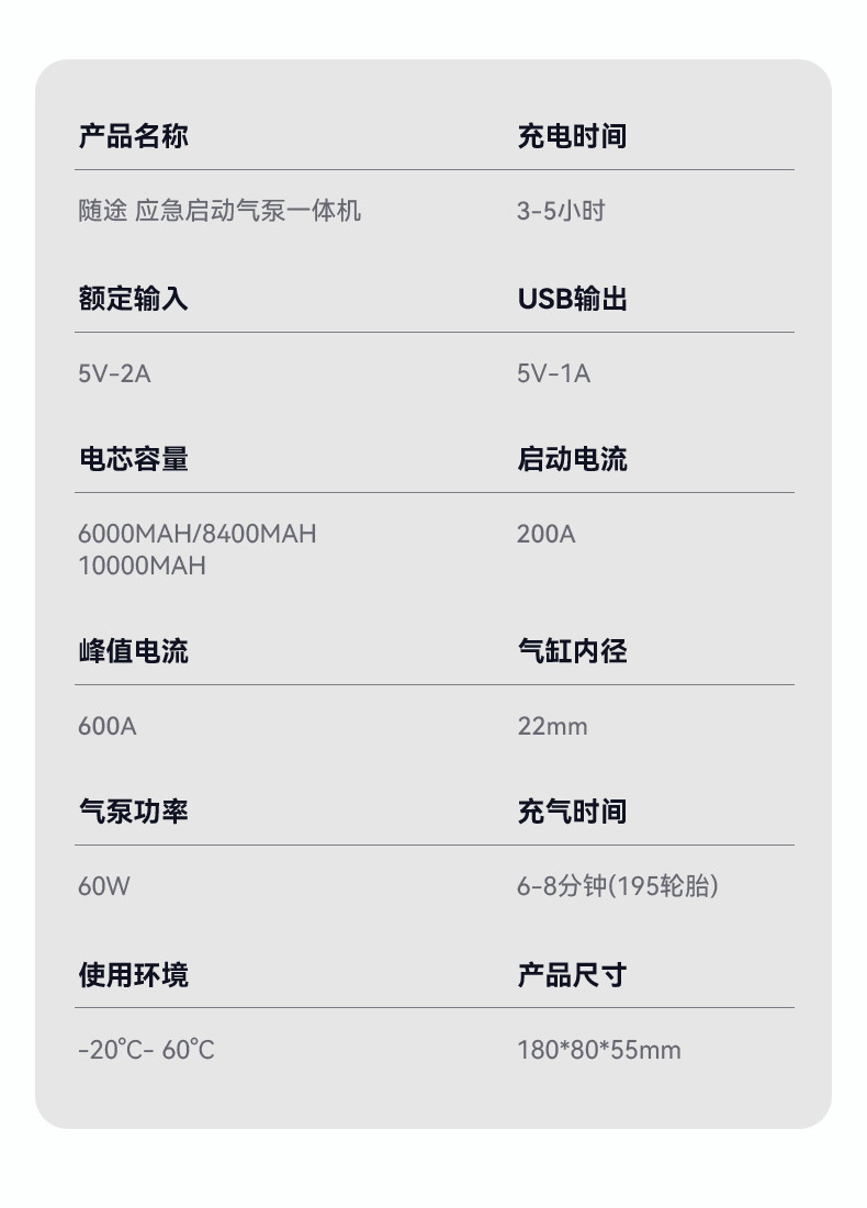 新款无线充气泵三节电池高续航应急启动气泵一体聚合物电池14.8v详情2