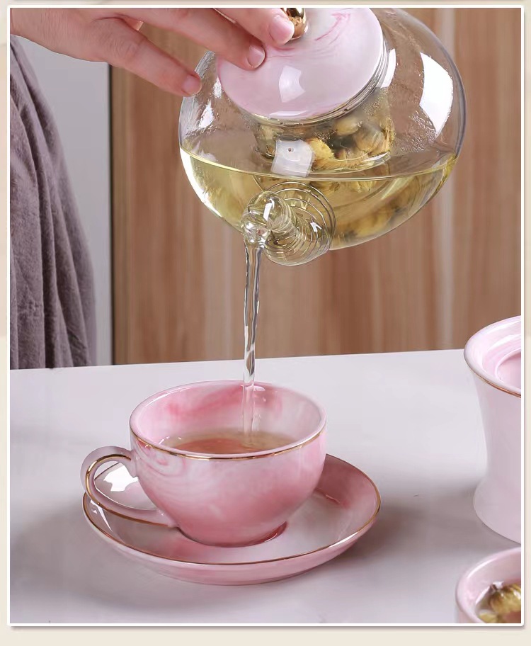 English flower teapot, candle heating, fruit teapot set, glass beauty salon teapot, ceramic afternoon tea cups pic 4