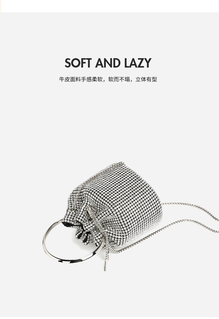 跨境热卖晚宴包钻包2024春季新款时尚链条镶钻单肩斜跨水桶包批发详情6