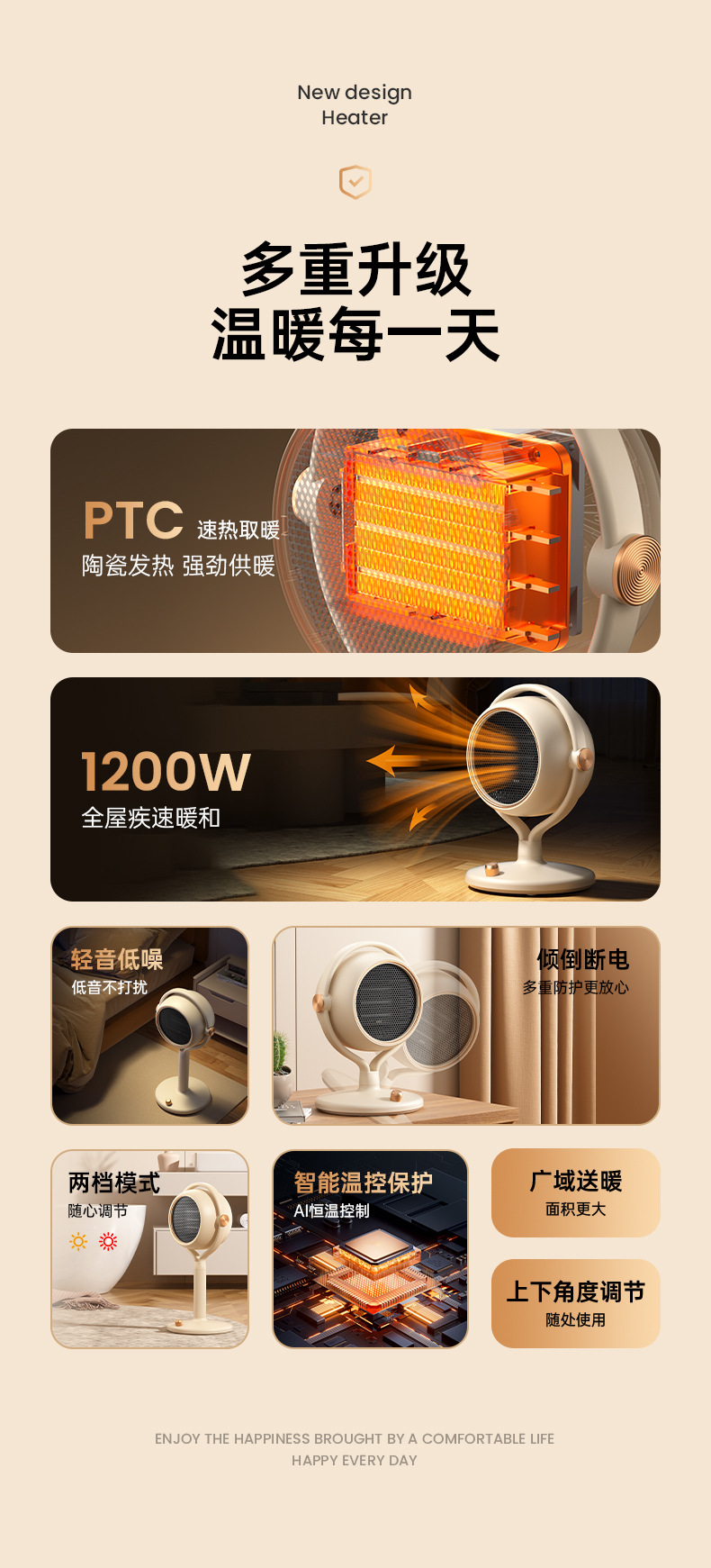 新款大功率屏显暖风机桌面办公小型取暖器 PTC陶瓷发热家用跨境详情24