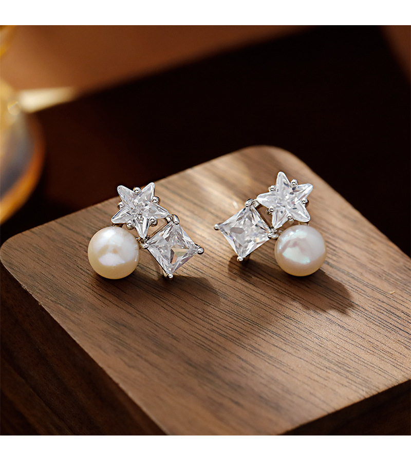 Hyacinth perlas de agua dulce aretes moda ligera extravagancia superflash pentagrama pendientes de circón diseño único 2025 shake yin blast pic 8