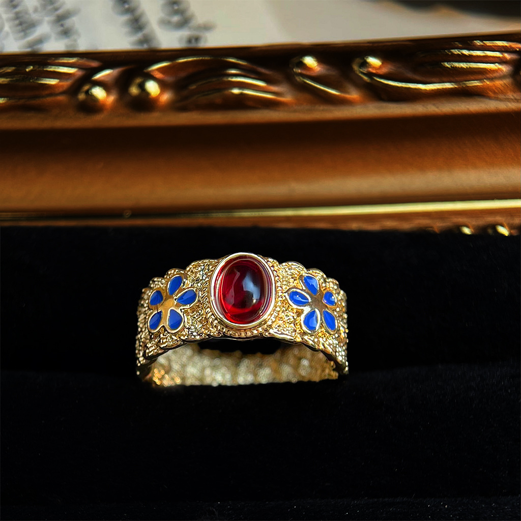 Court Night Banquet ~vintage Mid-style enamel drop glaze ring, retro artistic index finger ring, niche light luxury jewelry pic 33