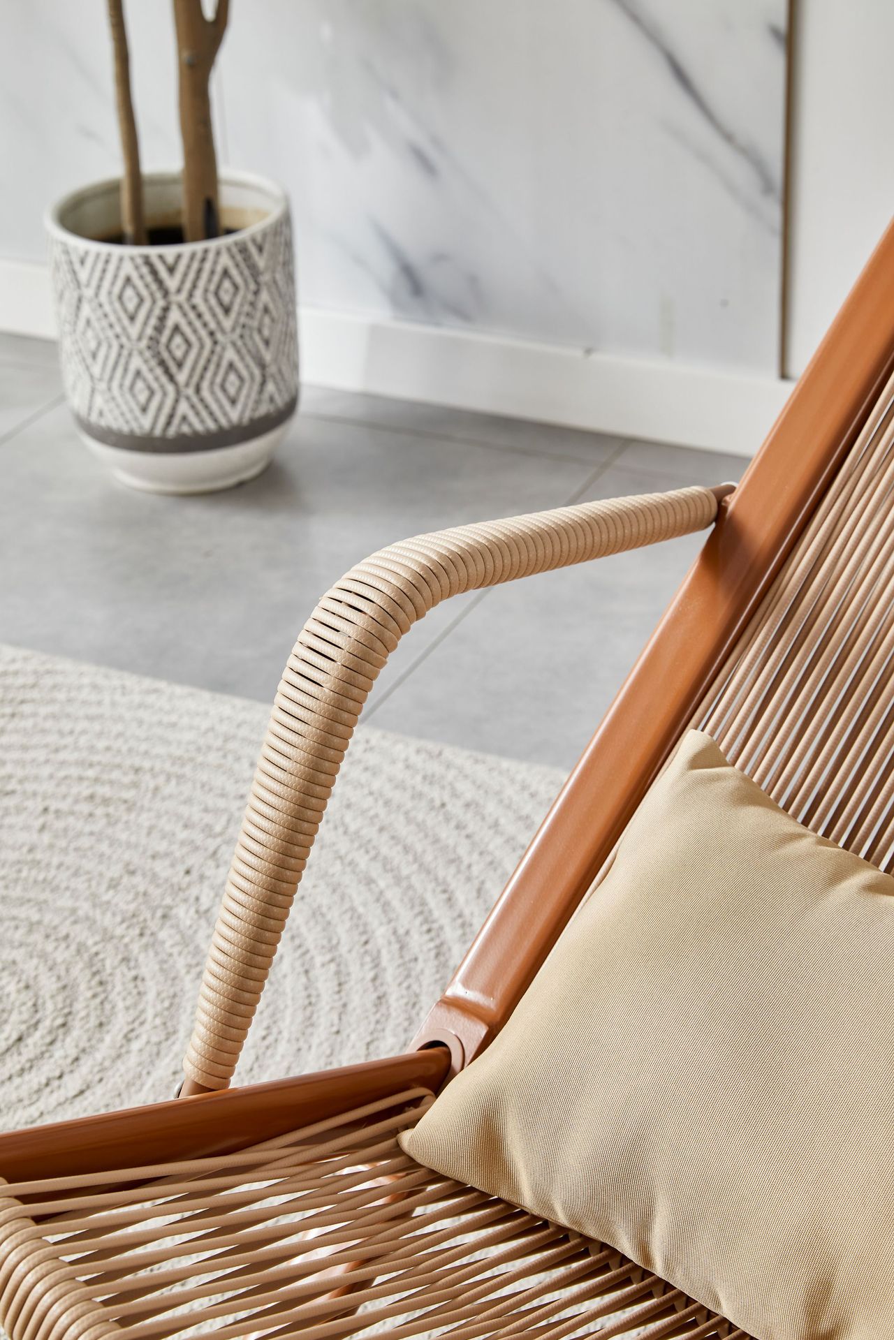 New Chinese-style home leisure rattan lounge chair, balcony and outdoor rattan table and chair three-piece set, nap backrest lounge chair pic 1