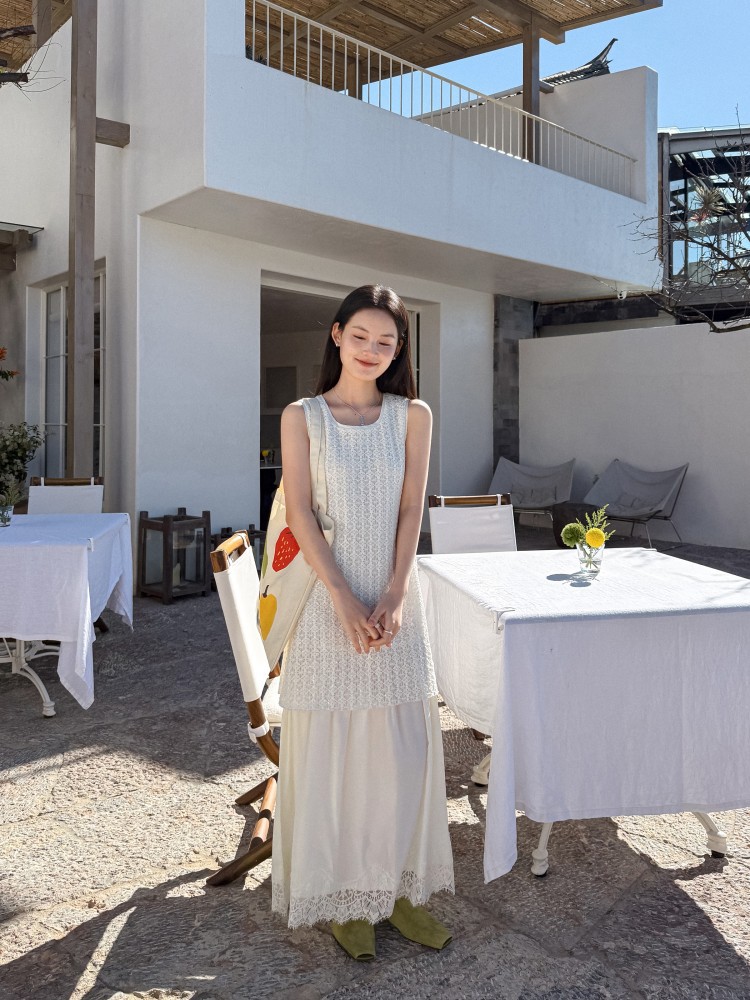 春上新 DIGM名媛千金重工钉珠镂空拼接背心裙长裙连衣裙女27122详情8