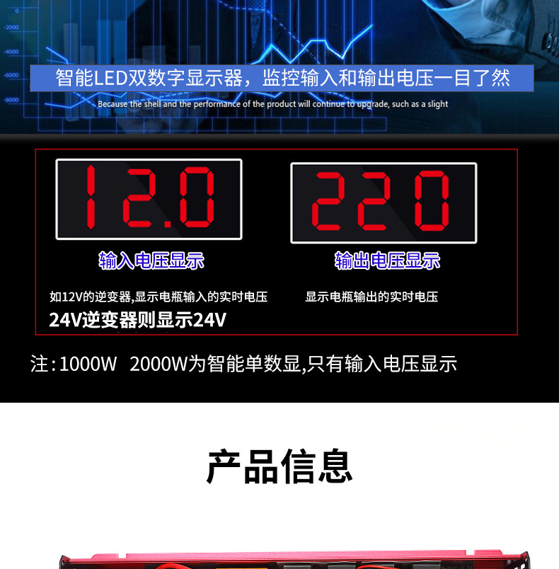 Pure sine wave inverter, 12V vehicle-mounted power transformer, 24V to 220V inverter for street vending trucks, digital display pic 10