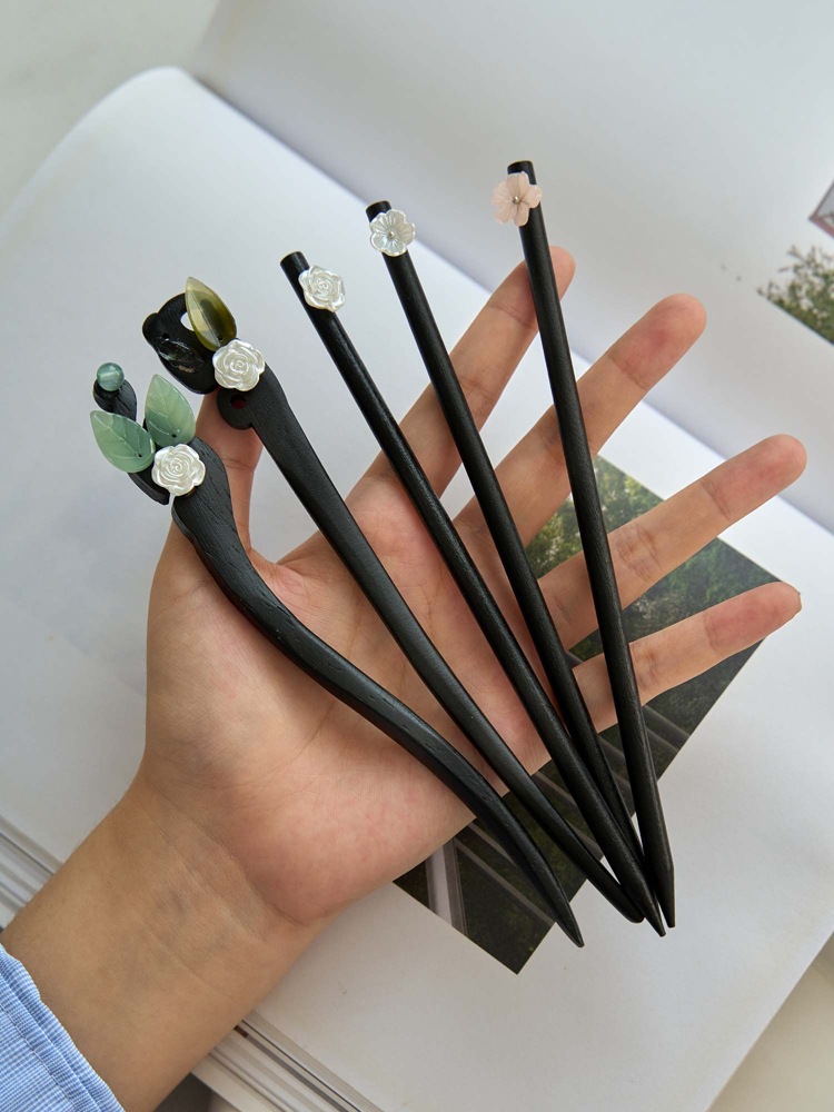 发簪古风盘发步摇新中式高级气质绒花汉服发饰木簪子简约簪子批发详情4