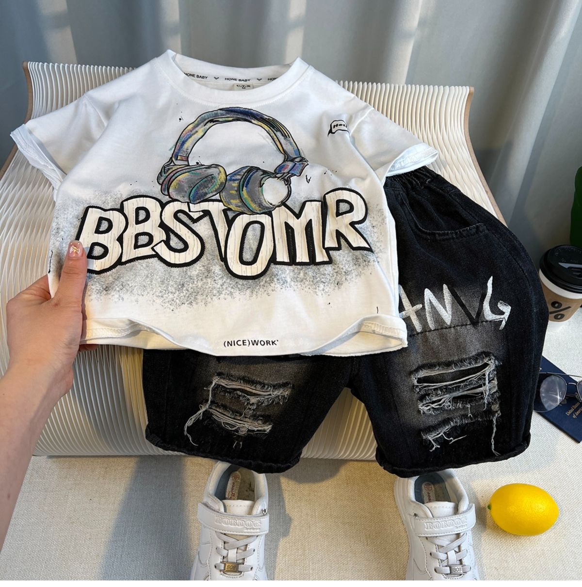 儿童套装男童夏装2025新款痞帅男孩短袖T恤两件套宝宝夏季衣服薄详情17