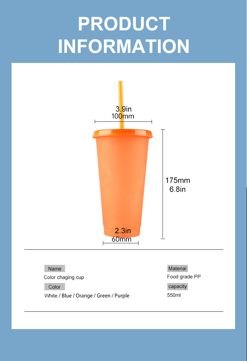 跨境新款pp水杯感温遇冷变色杯大容量吸管杯pp塑料杯批发可定logo详情1