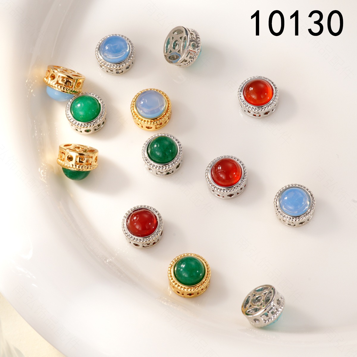 DIY jewelry and necklace clasp with zirconium natural stone aquamarine beads, copper plated with real gold for color retention and high-end feel pic 2
