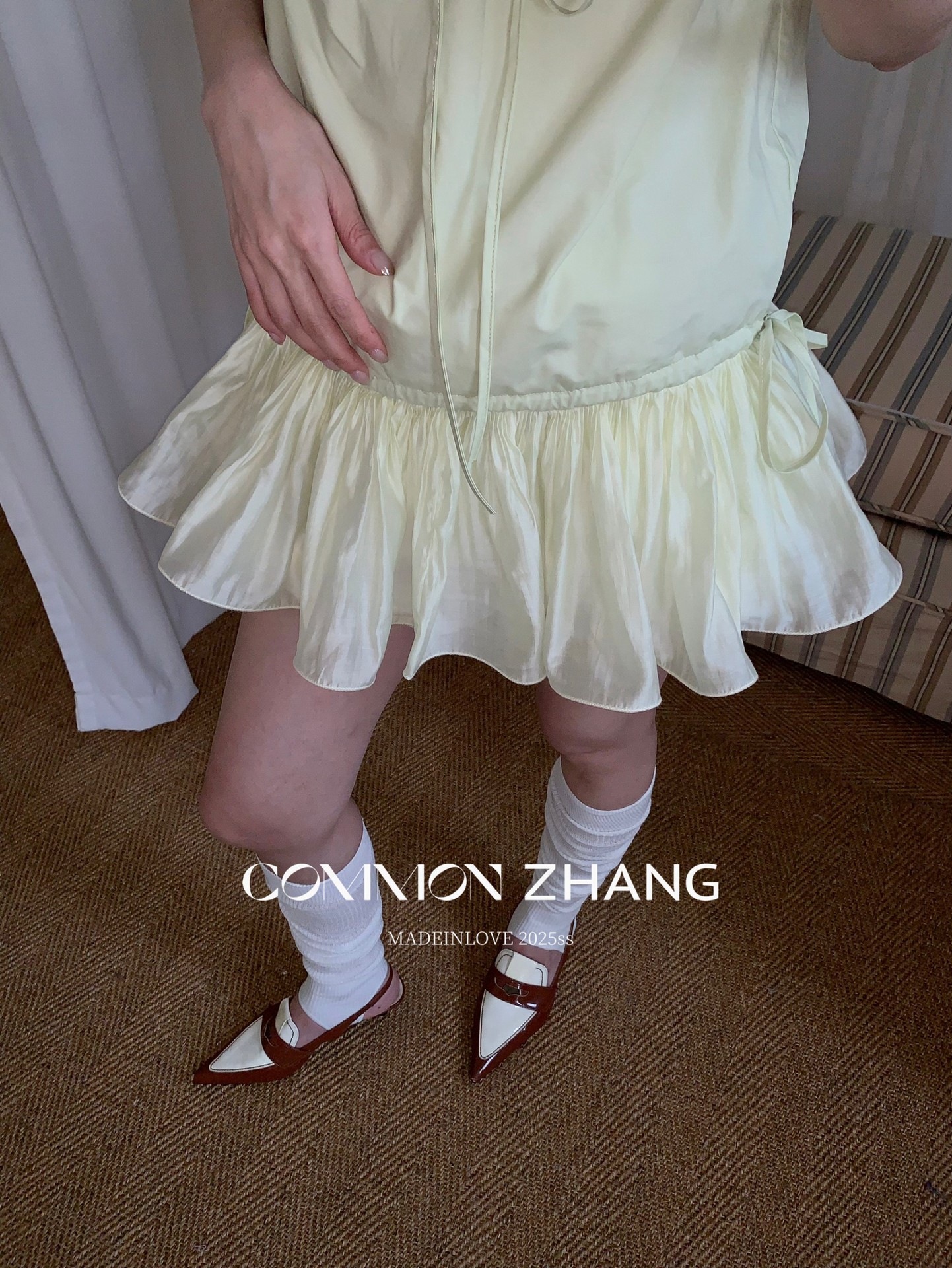 CZ ZHANG Summer French mint Manbo V-neck lace-up Youthful A-line puffed vest dress for women, B23782 pic 6