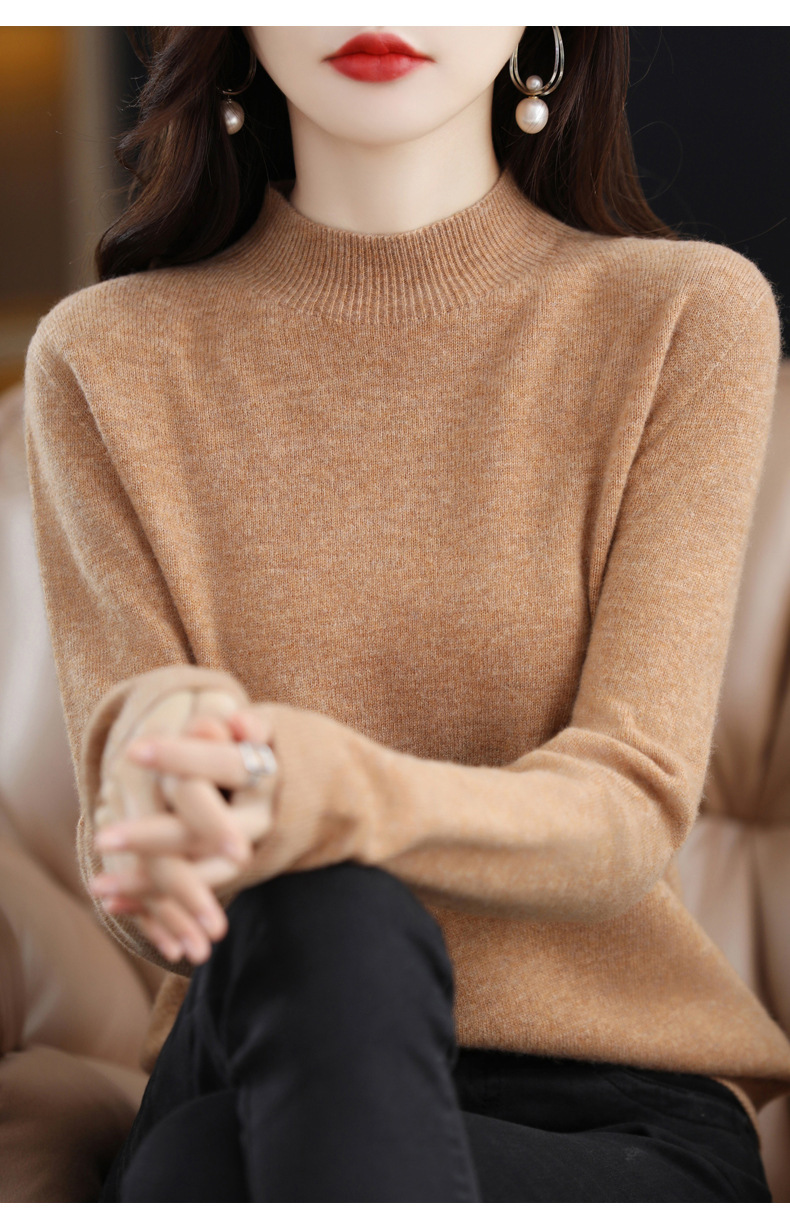 秋冬针织打底衫一线成衣半高领羊毛衫女100纯羊毛宽松羊绒毛衣详情25