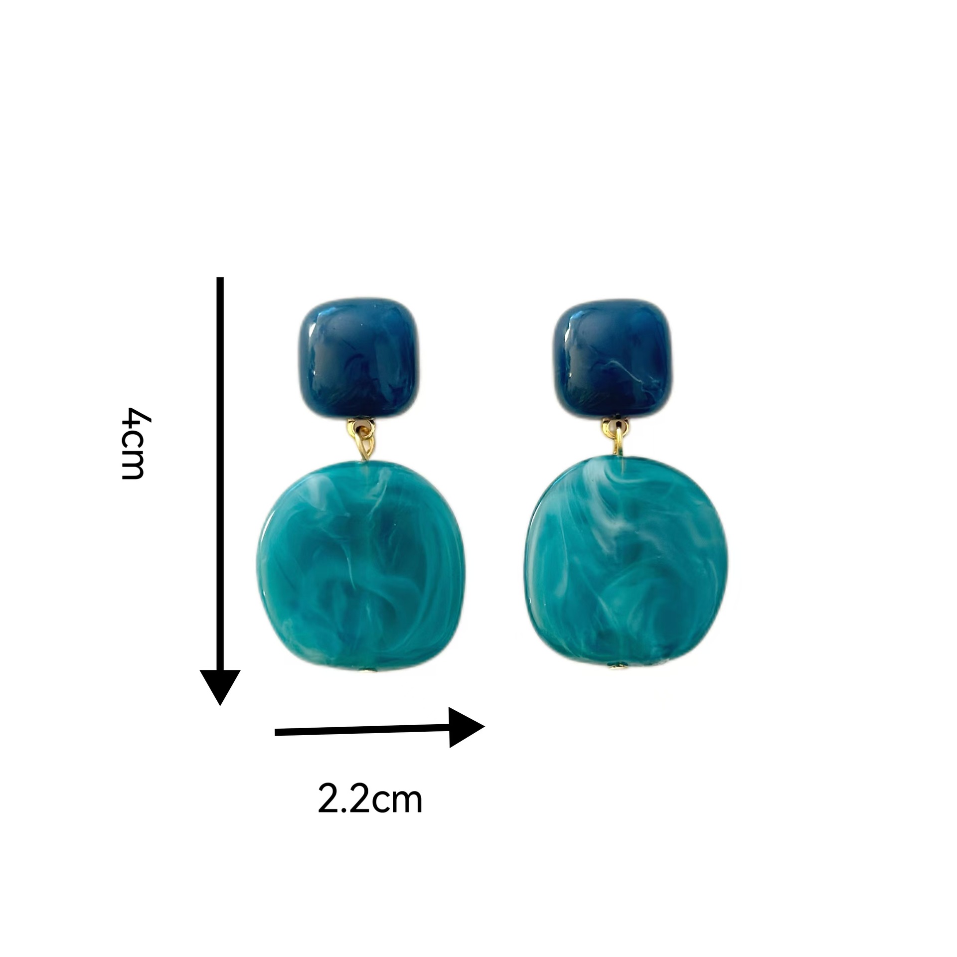 The gentle and fair design of the crystal mist blue, fashionable and simple, with contrasting color textures, square geometric lake blue earrings and ear clips pic 2