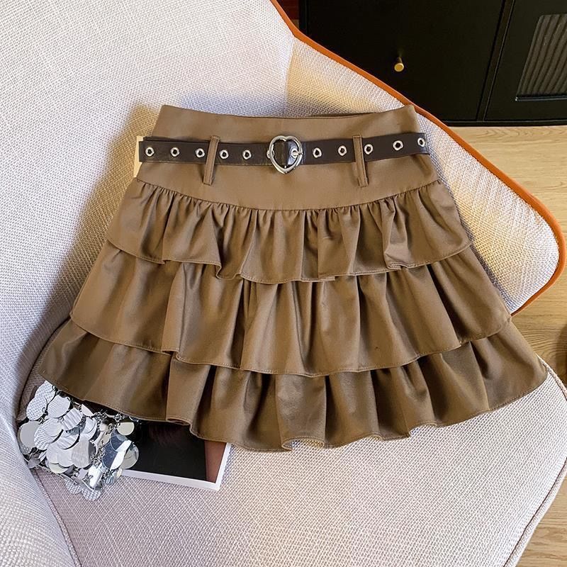 y2k辣妹黑色蓬蓬蛋糕裙女秋季甜酷半裙高腰爱心皮带牛仔腿套短裙详情13