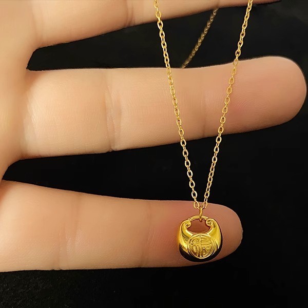 2025 New style Golden Tuotuo Little Fat Fortune Necklace, cute girl, Golden Dundun Auspicious Cloud Fortune Bag, solid collarbone chain pic 2