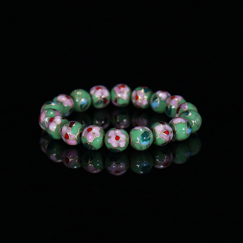 Beijing Cloisonne classical ethnic style jewelry, traditional copper base cloisonne enamel polished round bead bracelet pic 13