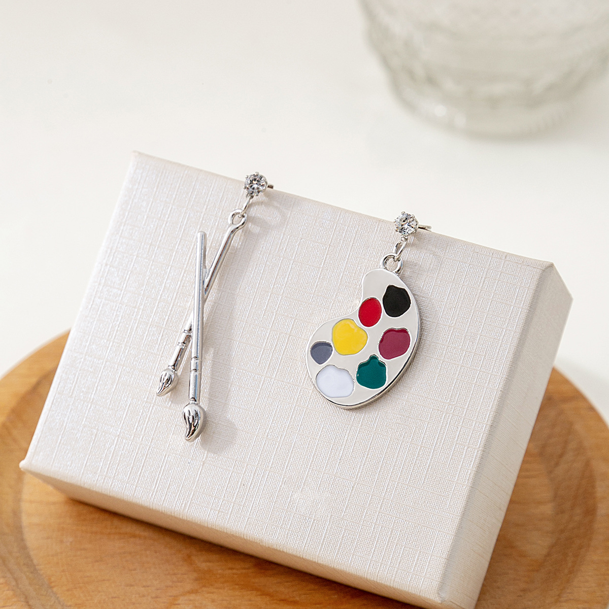 银针设计感个性趣味画笔画板耳环项链 ins复古文艺气质不对称耳钉详情12