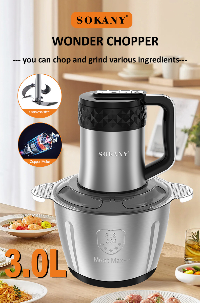 Foreign trade SOKANY06016 stainless steel 3L meat grinder, household electric mixer, vegetable and meat slicer pic 2
