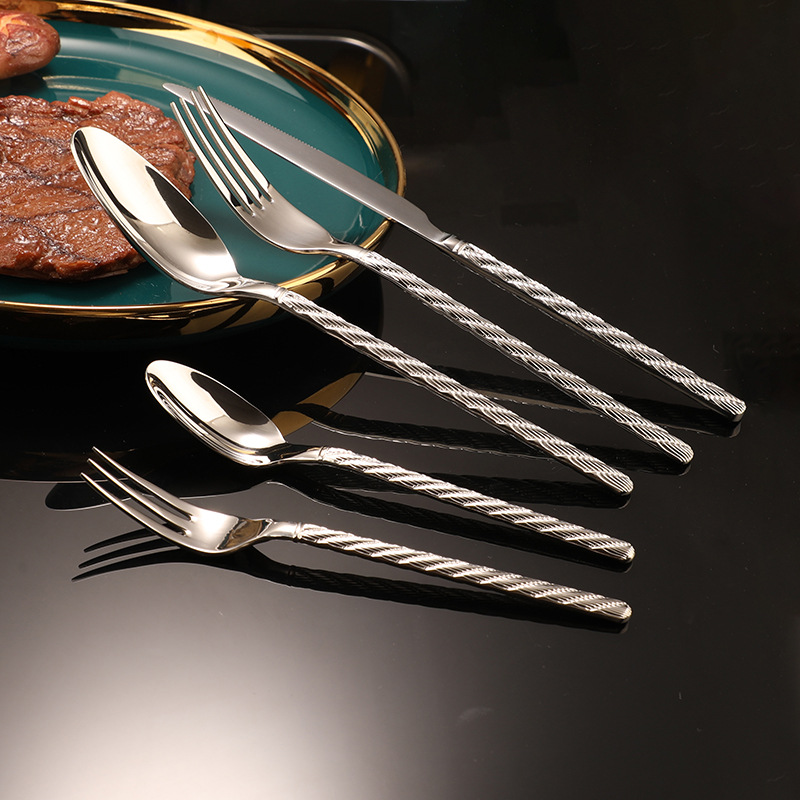 展明西餐餐具304不锈钢餐具勺子叉子甜品叉勺餐叉麻绳牛排刀叉勺详情14