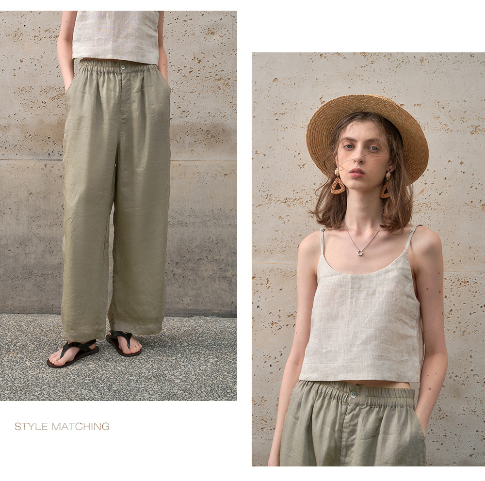 Pure ramie straight-leg pants for women, loose and slimming casual pants, loose spring and summer stretched-waist long pants pic 30