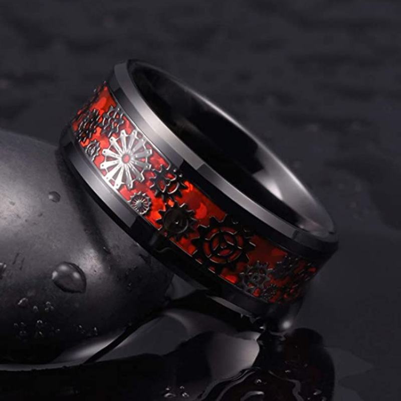 Трансграничная поставка амазонки 8 мм, покрытая чёрным углеводородным волокном мужчина с титановым стальным кольцом на колесе стимпанк pic 7