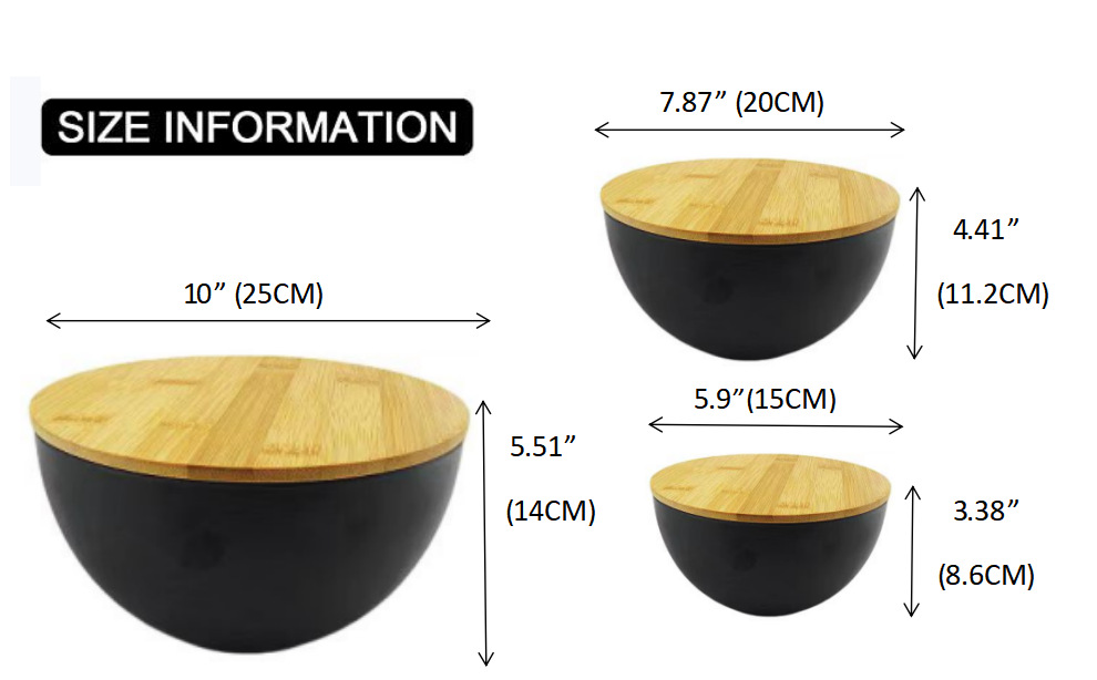 Three sets of bamboo fiber salad bowls, large, medium and small, with bamboo LIDS for fruit and vegetable salad snacks pic 11