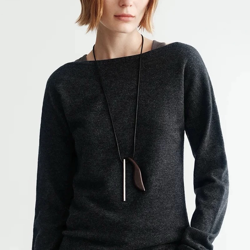 吴昕同款檀木金属吊坠项链小众设计时尚复古长款不规则百搭毛衣链详情3