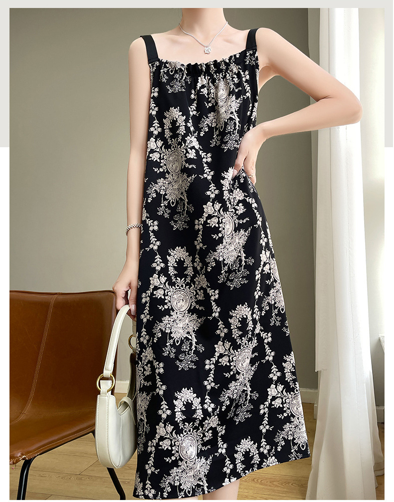 2025夏季新款一字领吊带连衣裙女法式大码遮肉长裙气质女装夏裙子详情19