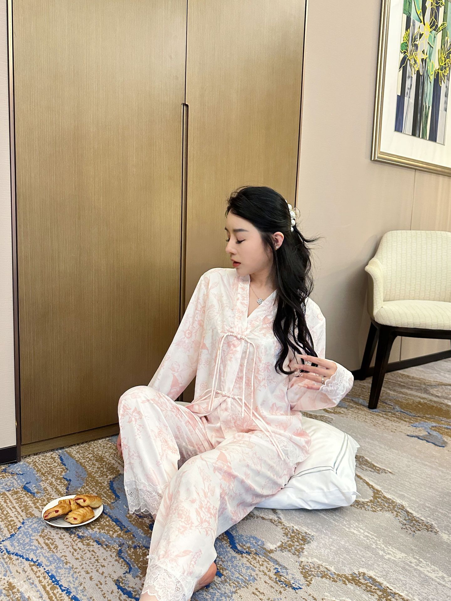 国潮Yase【宫廷风林】国潮睡衣女冰丝花卉新中式盘扣春秋季长袖家居服详情18