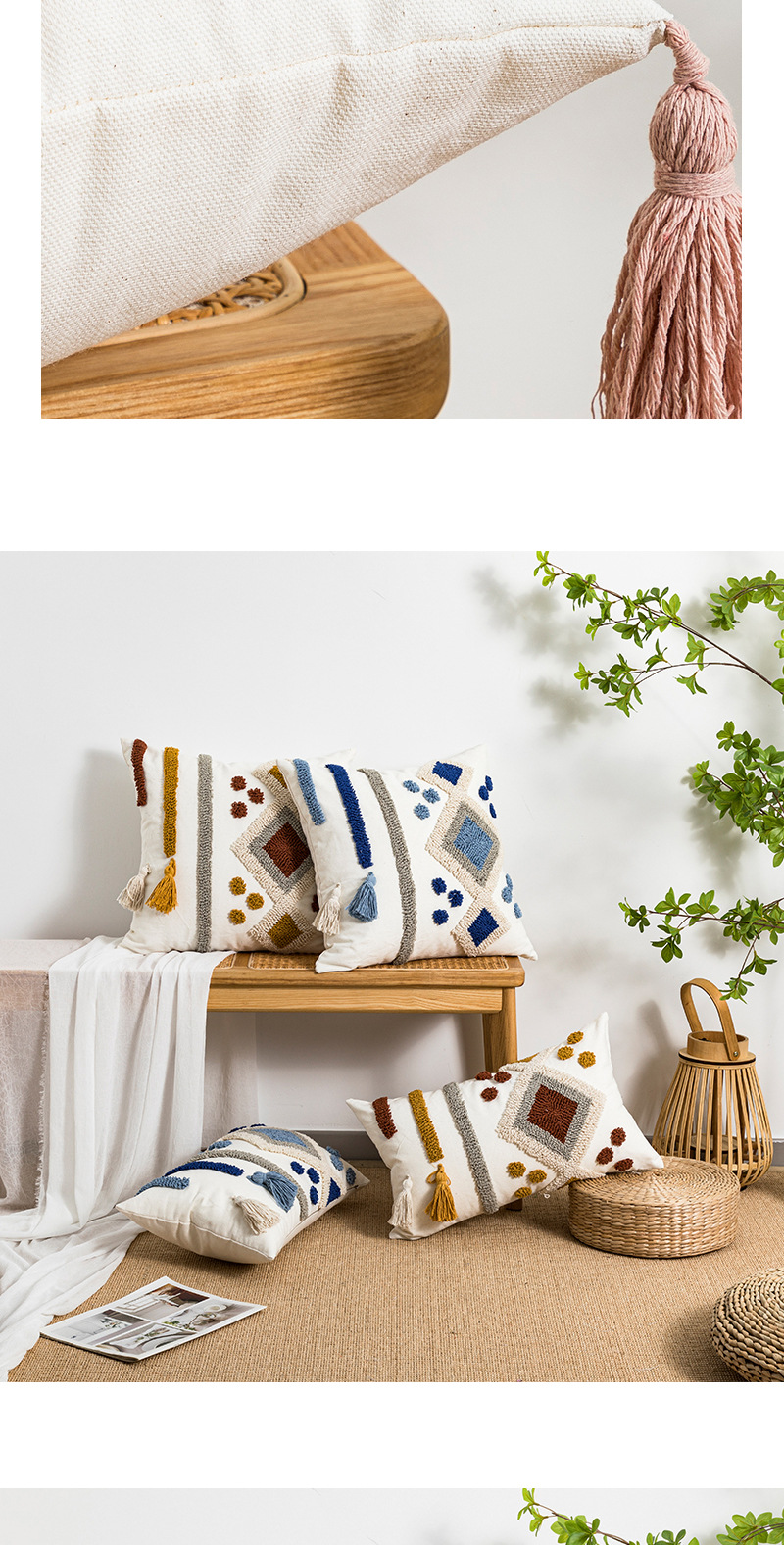 Bohemian throw pillows, living room sofa cushions, velvet canvas embroidered cushions, ethnic-style homestay bedroom, headboard throw pillowcases pic 6