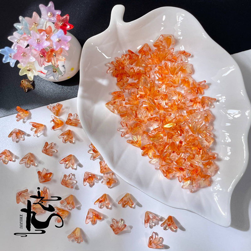 捷克琉璃百合花花瓣树叶子diy手工制作汉服头饰耳环古风发簪详情16