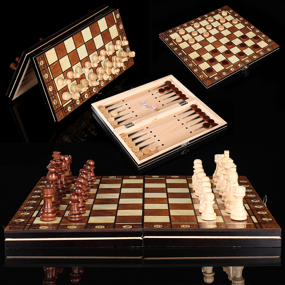 厂家直销木质磁性国际象棋3合1套装便携可折叠益智竞技桌游玩具详情1