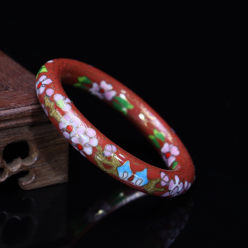 Beijing Cloisonne Classical Ethnic Style Jewelry Traditional Copper body Cloisonne Enamel 12# Round Bracelet (Plated with Real gold) pic 7