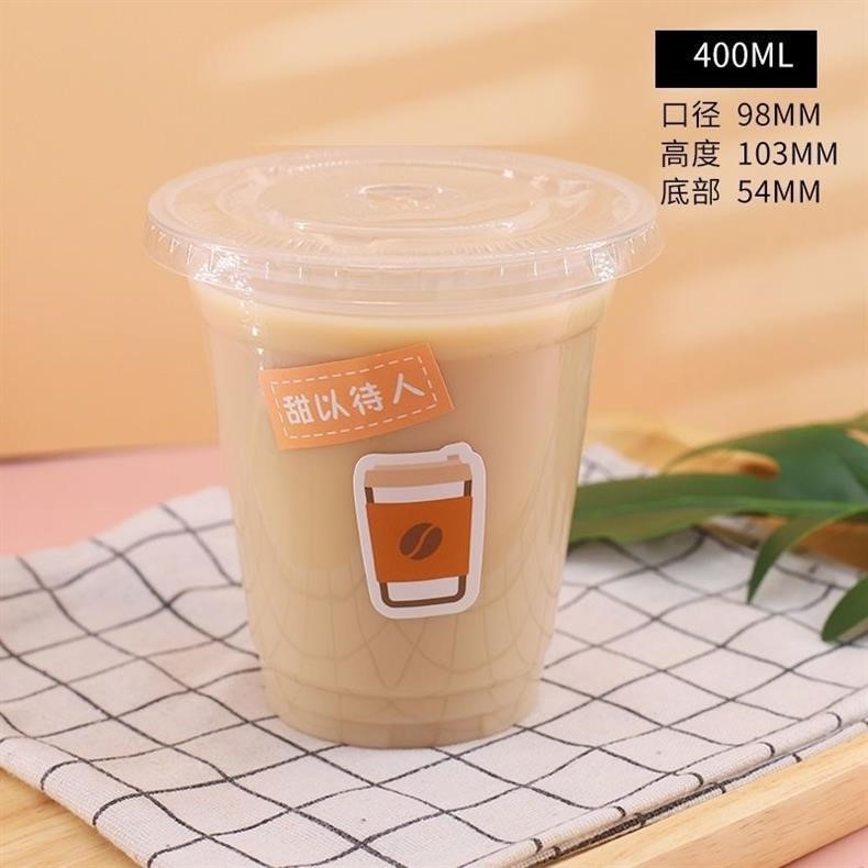 One piece of high-quality disposable plastic coffee cup, popular milk tea cup, popular thickened cold drink cup with lid from the factory pic 5
