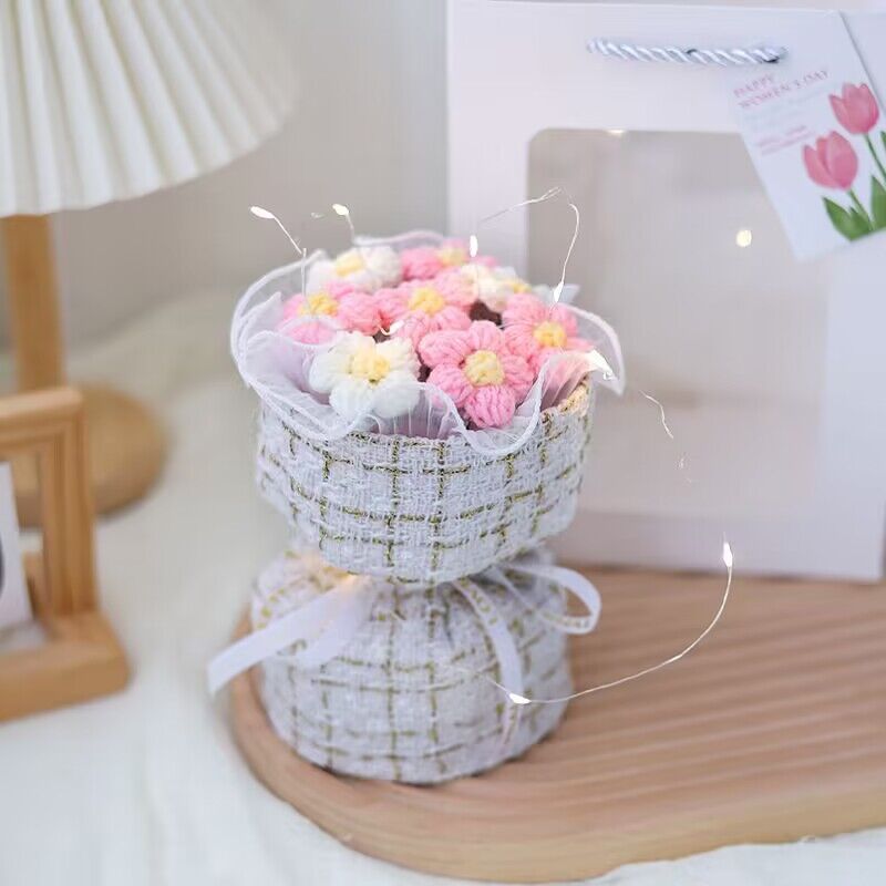 创意针织毛线仿真泡芙花束小香风精美走心闺蜜生日礼物母亲节送人详情9
