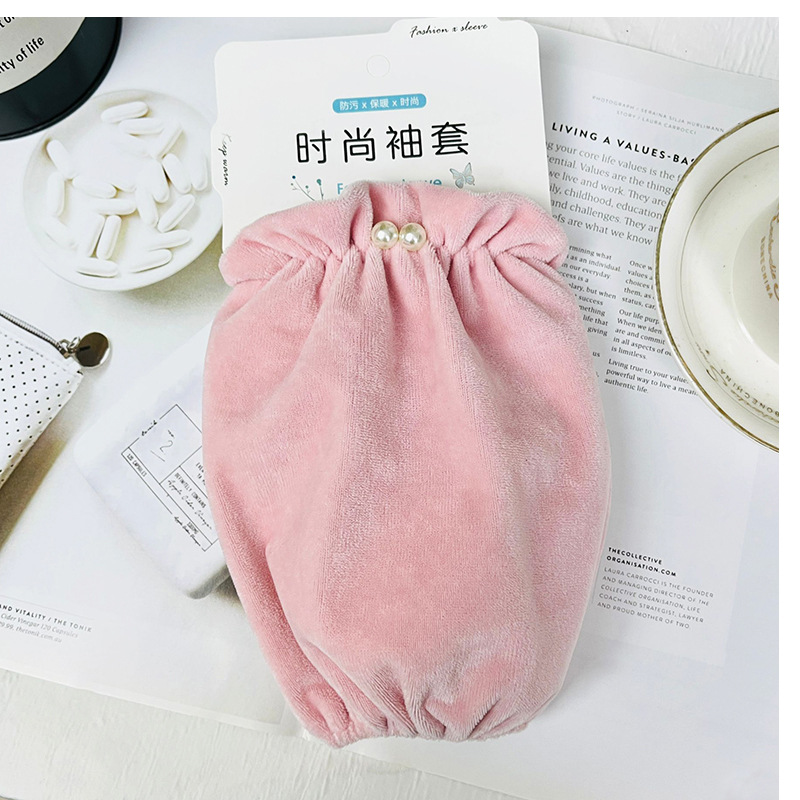 珍珠袖套女款2023新款秋冬毛绒纯色短款套袖网红办公防污耐脏护袖详情5