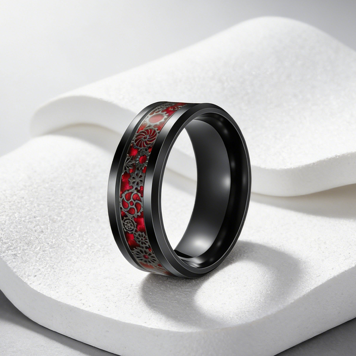 Wholesale of fashionable and personalized carbon fiber gear stainless steel rings for men and women, oil-dripping titanium steel jewelry rings from the manufacturer pic 5