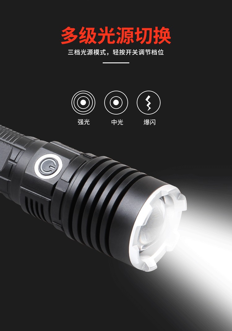 现货跨境激光炮灯type-c充电变焦强光手电筒户外照明便携P50电筒详情10